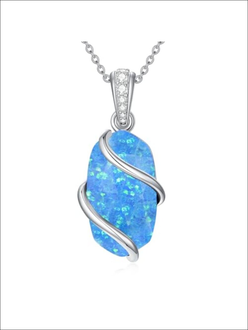 Sterling Silver Pendant Necklace Blue Opal Dainty Gemstone Jewelry Gift